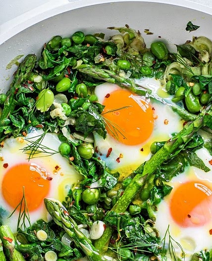Spring greens shakshuka