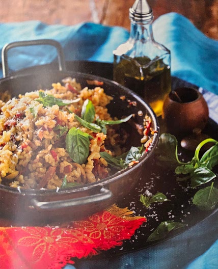 Baked tomato and bacon risotto
