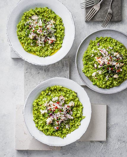 Pea, spinach and crab risotto