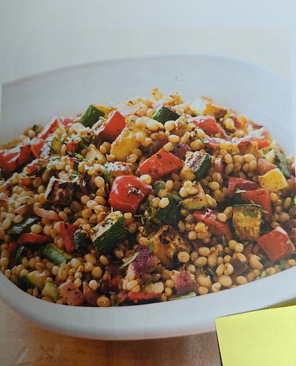 p141 Warm Wheat Berries with Zucchini, Red Bell Pepper, and Oregano
