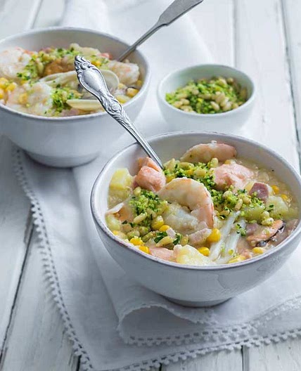 Seafood and corn chowder