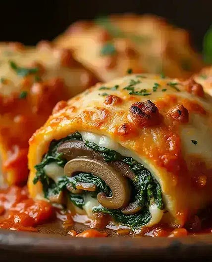 Amazing Mushroom and Spinach Lasagna Rolls
