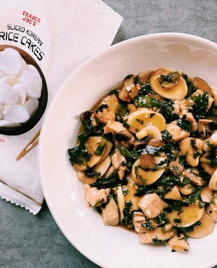 Stir-Fried Rice Cakes- Chicken and Mushroom Stir Fry