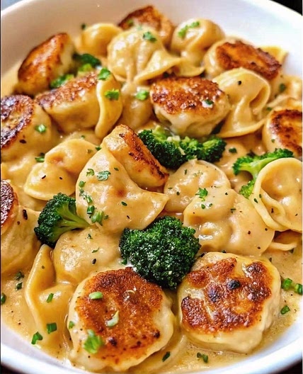 Creamy Garlic Parmesan Tortellini with Chicken and Broccoli