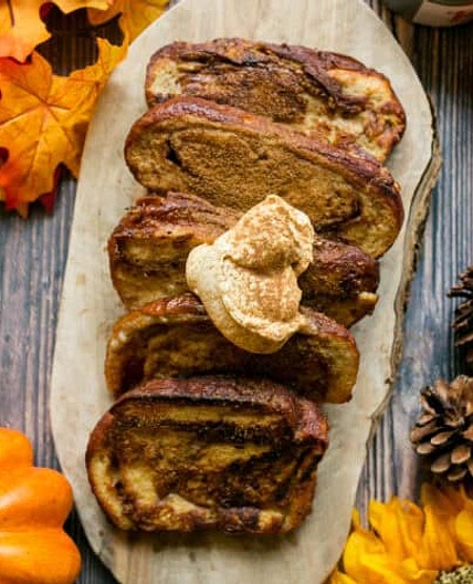 Pumpkin Spice French Toast with Homemade Molasses Whipped Cream