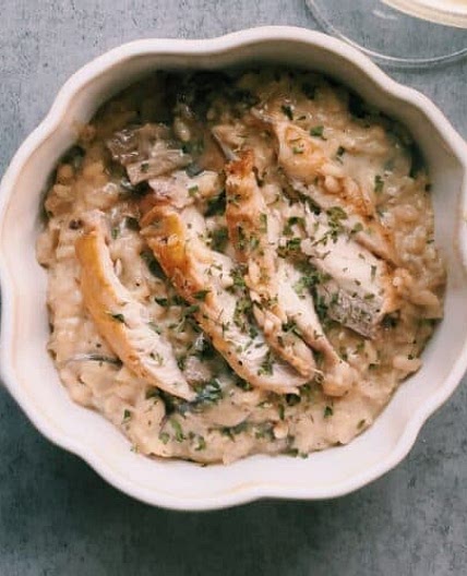 Creamy Parmesan Mushroom White Wine Risotto with Chicken