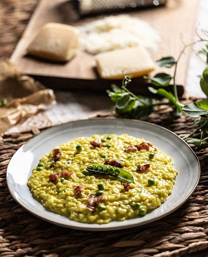 Saffron Risotto with Snow Peas