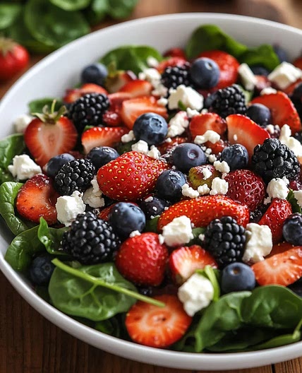 Berry Feta Spinach Salad with Strawberry Poppy Seed Dressing