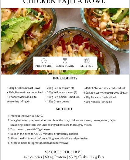 Chicken Fajita Bowl 475 Cals