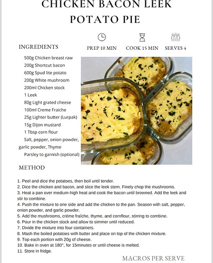 Chicken, Bacon, Leek and Potato Pie