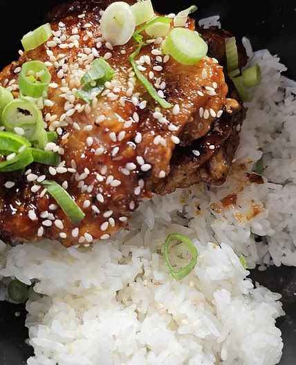 Soy glazed chicken with rice