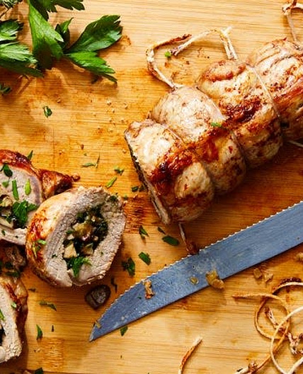 Mushroom, Spinach & Gruyère Stuffed Pork Tenderloin