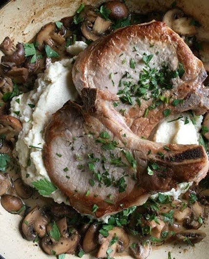 Pork Chops with Mushrooms and Cauliflower Mash