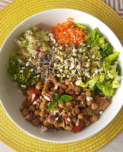 High Protein Low Carb Indian Style Chickpea Salad with Coriander Chutney Dressing