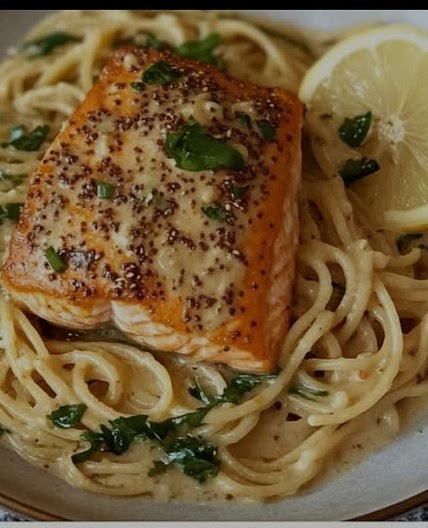 Lemon Tahini Salmon with Baby Greens Pasta