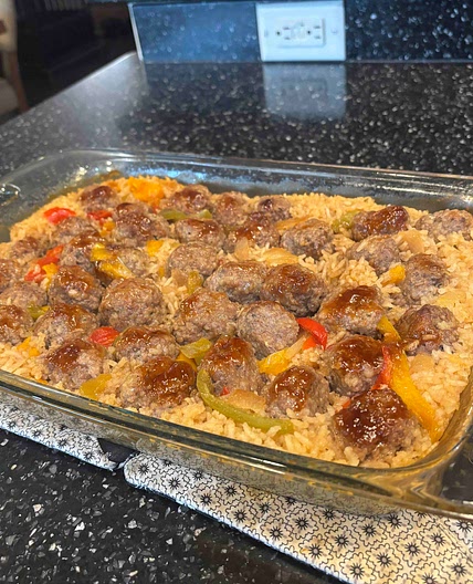 Honey Garlic Meatball Rice Bake
