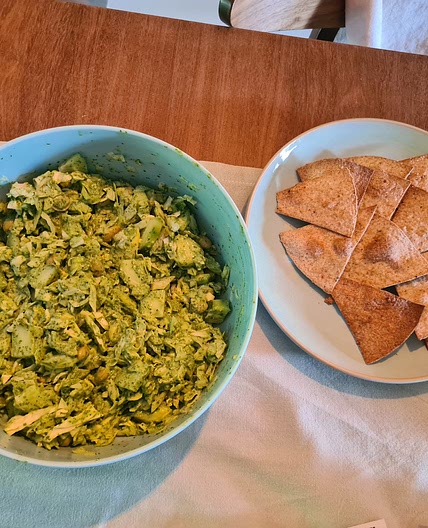 Green Goddess salad with wholegrain tortilla chips