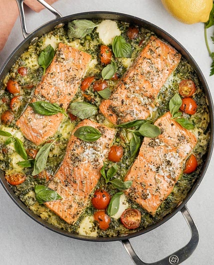 Caprese Inspired Salmon Risoni