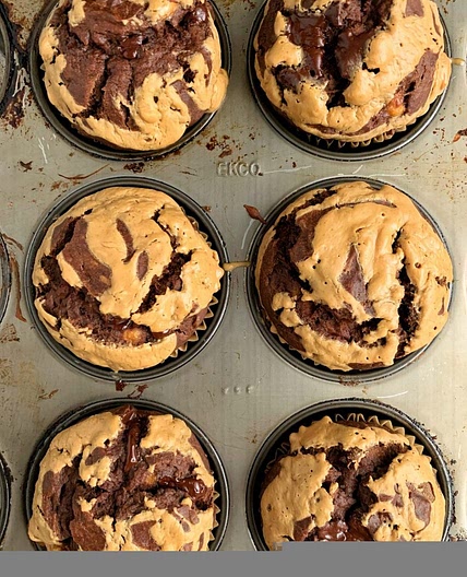 Healthy Chocolate Peanut Butter Banana Muffins