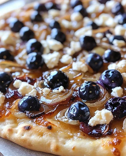 Blueberry Feta Naan Pizza with Honey Caramelized Onions (20 Min)