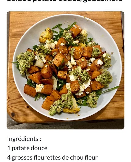 Salade patate douce/guacamole