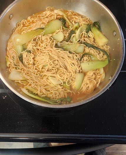 Baby bok choi kimchi noodles
