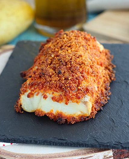 Baked cod with chorizo crust