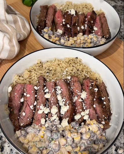 GRILLED SKIRT STEAK W/ BLACK BEAN STREET CORN