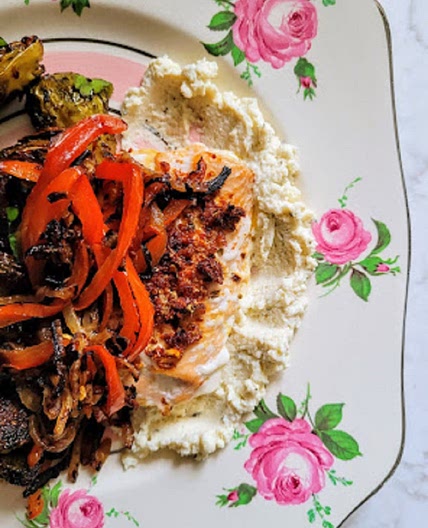 Salmon with Caramelized Onion and Pepper on Whipped Ricotta