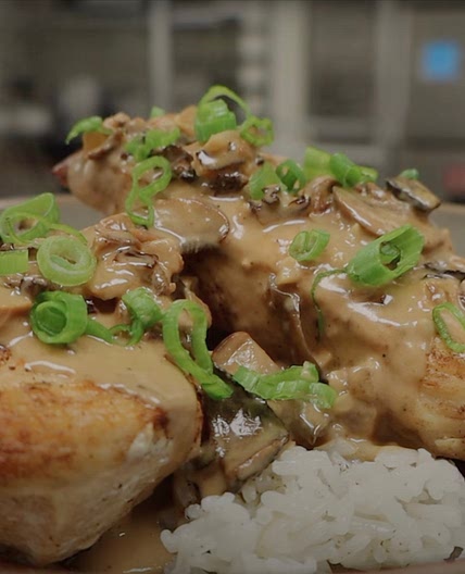 Pan Seared Chicken with a Whisky Wild Mushroom Cream Sauce
