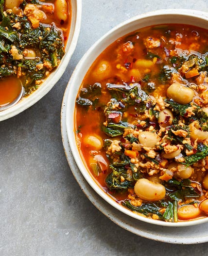 Lemony White Bean Soup With Turkey and Greens