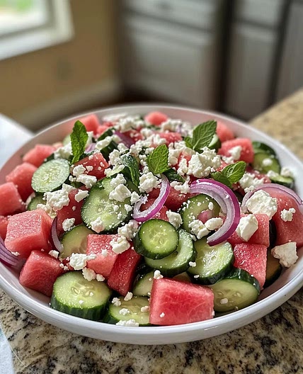 Refreshing Watermelon Cucumber Feta Salad (Perfect for Summer)