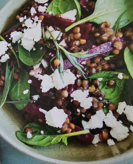 Salade de lentilles aux betteraves épinards et fêta