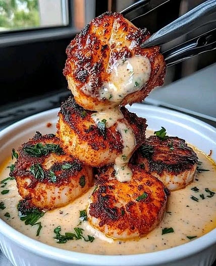 Seared Scallops with Spicy Cajun Cream Sauce 🍤🔥