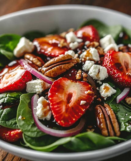 Fresh Strawberry Spinach Salad with Honey Balsamic Vinaigrette