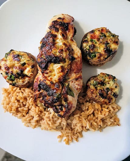 Air Fryer Stuffed Chicken Breasts and Mushrooms