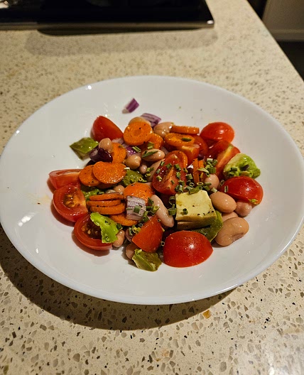 Chickpea and Avocado Salad with Roasted Carrots
