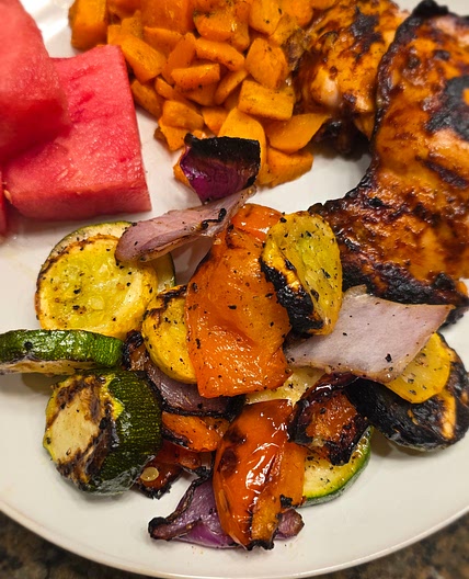 BBQ Chicken Thighs and Charred Summer Vegetables
