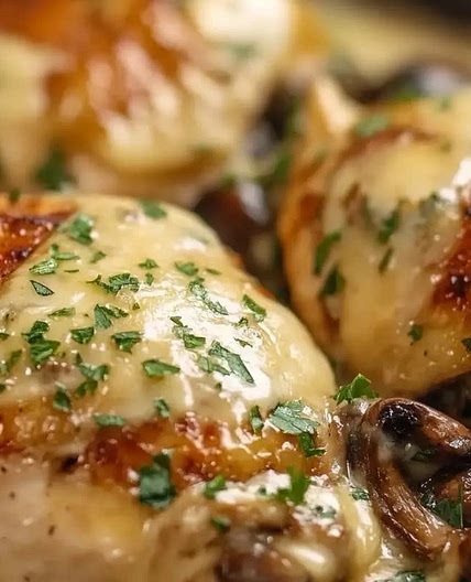 Cheesy Garlic Butter Mushroom Stuffed Chicken
