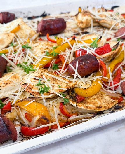 Kielbasa and Pierogies - Sheet Pan Sausage and Potatoes