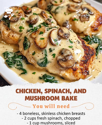 Chicken, Spinach, and Mushroom Bake