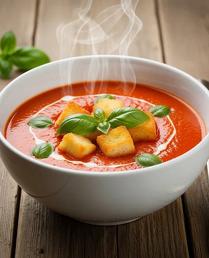 Creamy Tomato Soup with Buttery Croutons Recipe – Easy & Homemade