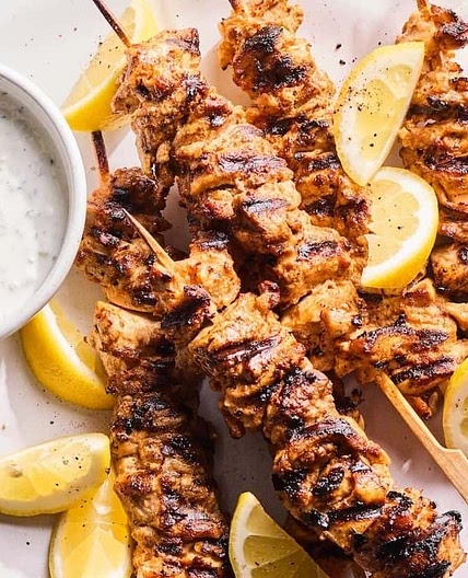 Yogurt Marinated Grilled Chicken Skewers