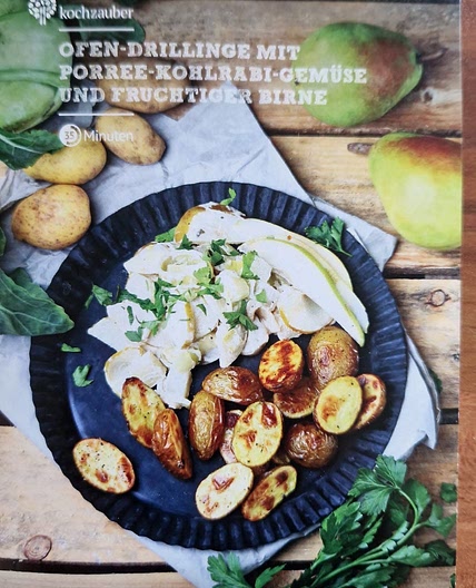 OFEN-DRILLINGE MIT PORREE-KOHLRABI-GEMÜSE UND FRUCHTIGER BIRNE