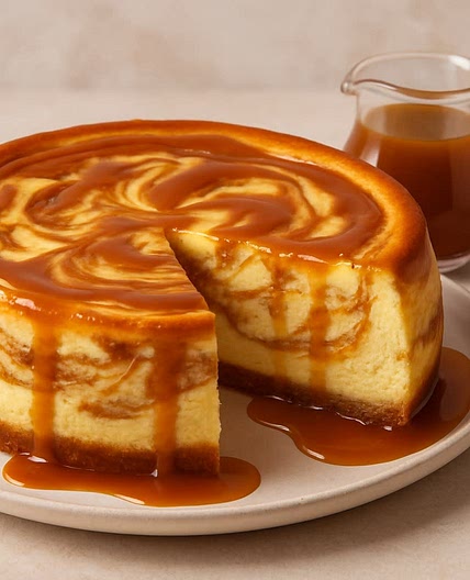 Caramel Swirl Carnivore Cheesecake with Caramel Topping