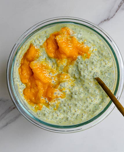 Mango Chia Pudding with Matcha and Yogurt