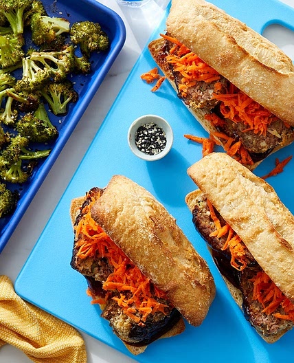 Sheet Pan Hoisin Meatloaf Sandwiches with Ponzu-Dressed Broccoli