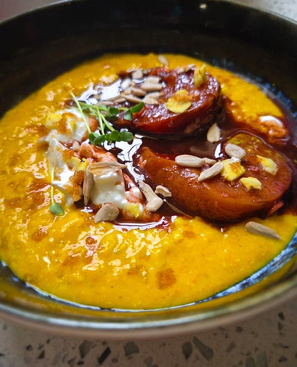 Golden oats with stewed cinnamon ginger nectarine