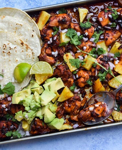 One Pan Chicken and Pineapple Tacos