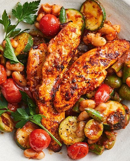Healthy Spanish chicken and beans recipe